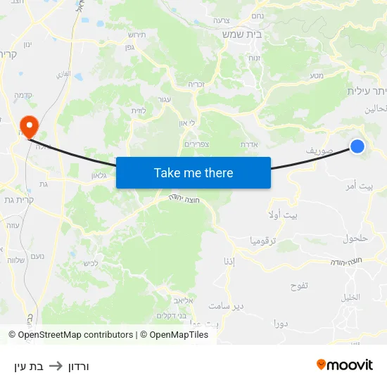 בת עין to ורדון map
