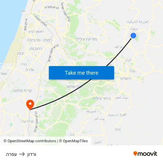 עפרה to ורדון map