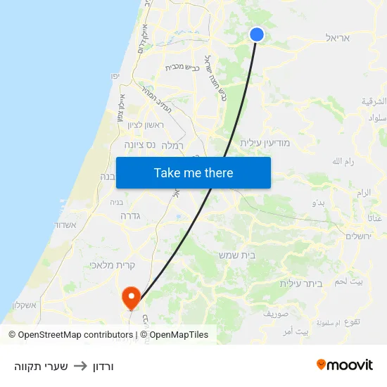 שערי תקווה to ורדון map