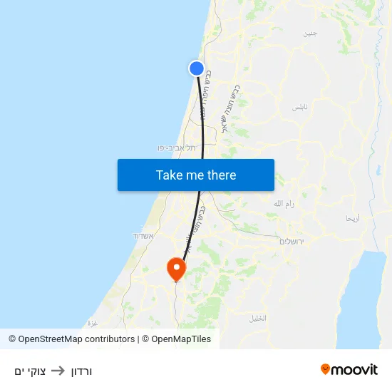 צוקי ים to ורדון map