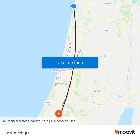 עתלית to ורדון map