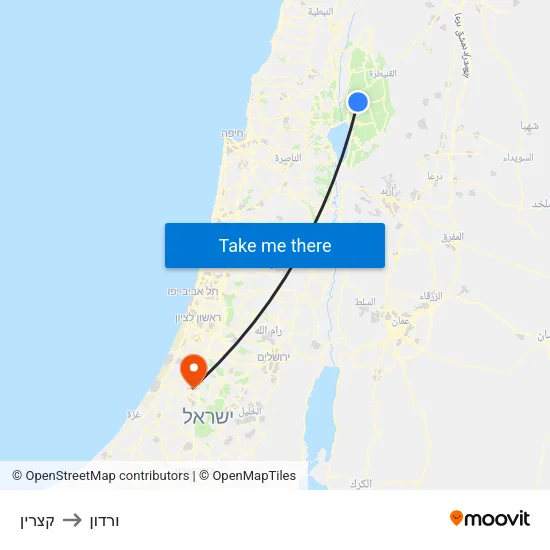 קצרין to ורדון map