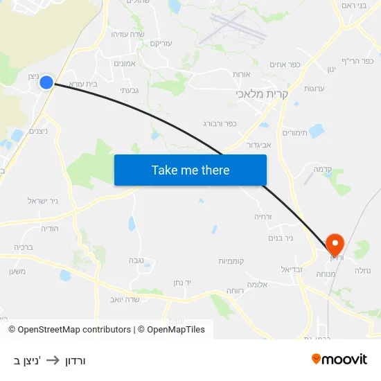 ניצן ב' to ורדון map