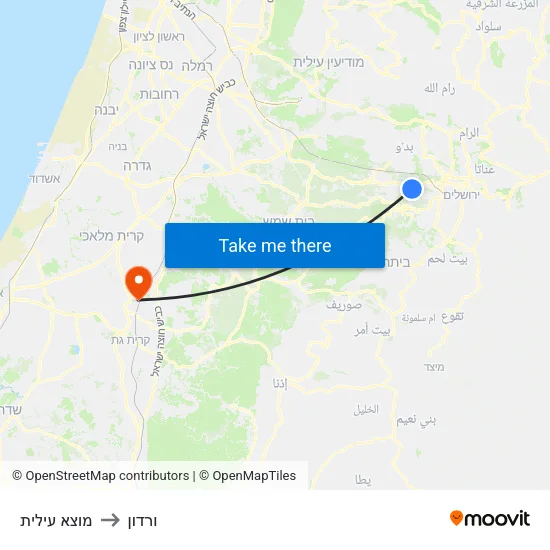 מוצא עילית to ורדון map