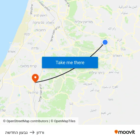 גבעון החדשה to ורדון map