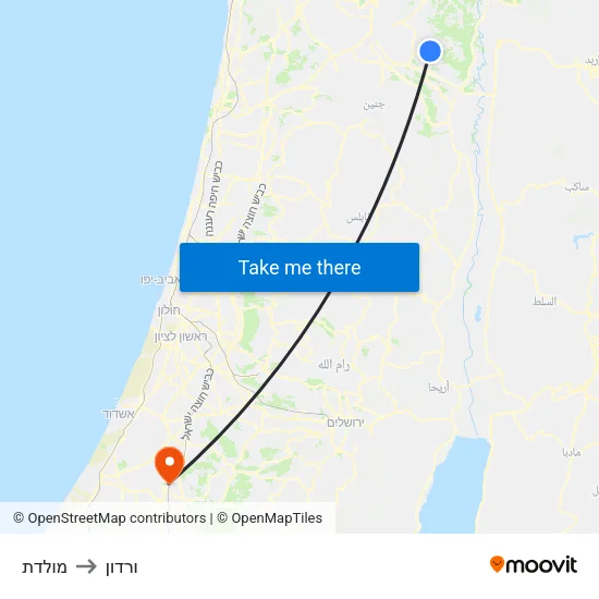 מולדת to ורדון map