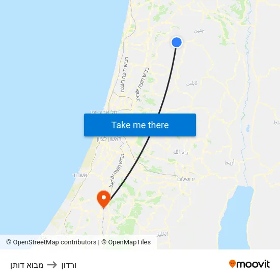 מבוא דותן to ורדון map
