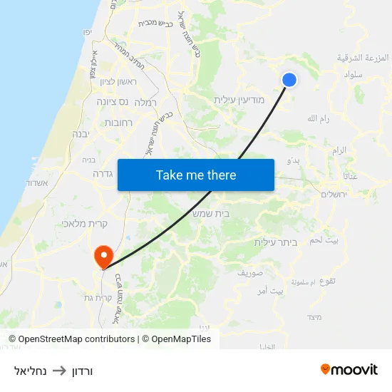נחליאל to ורדון map