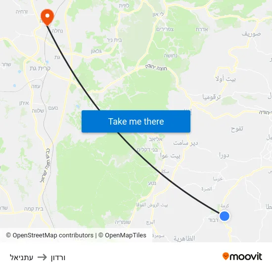 עתניאל to ורדון map