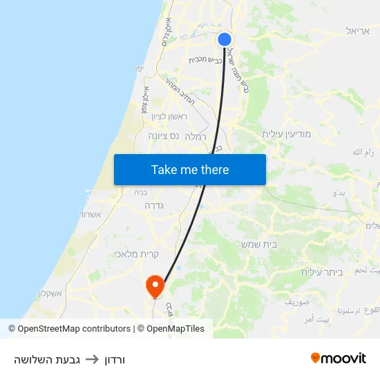 גבעת השלושה to ורדון map