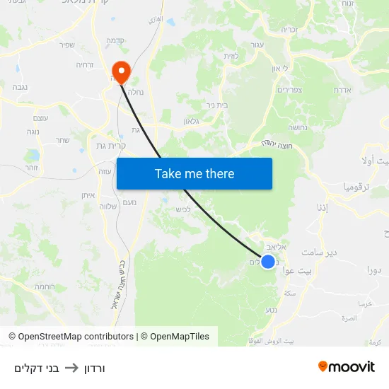 בני דקלים to ורדון map