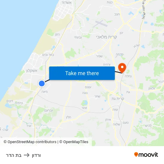 בת הדר to ורדון map