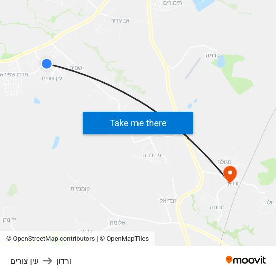 עין צורים to ורדון map