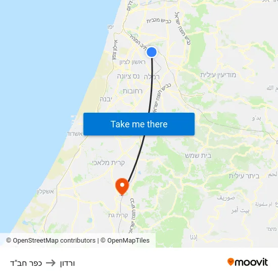 כפר חב"ד to ורדון map