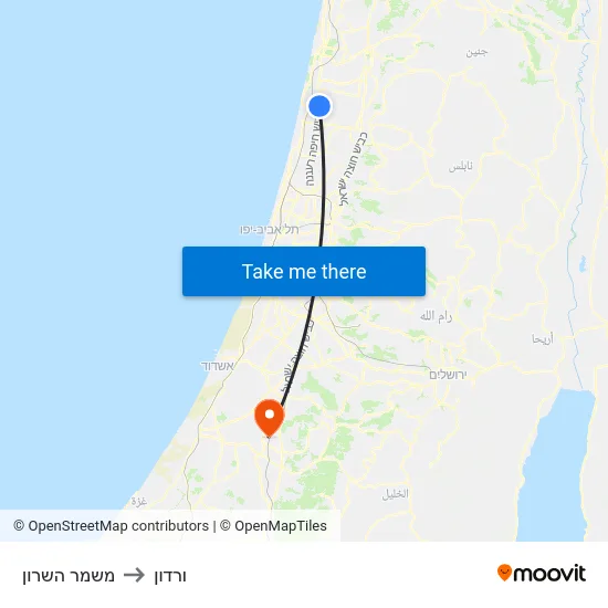 משמר השרון to ורדון map