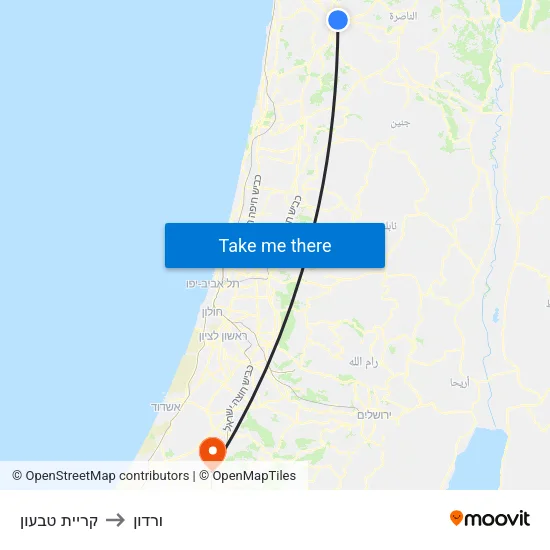קריית טבעון to ורדון map
