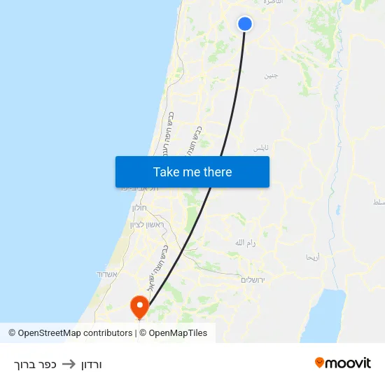 כפר ברוך to ורדון map