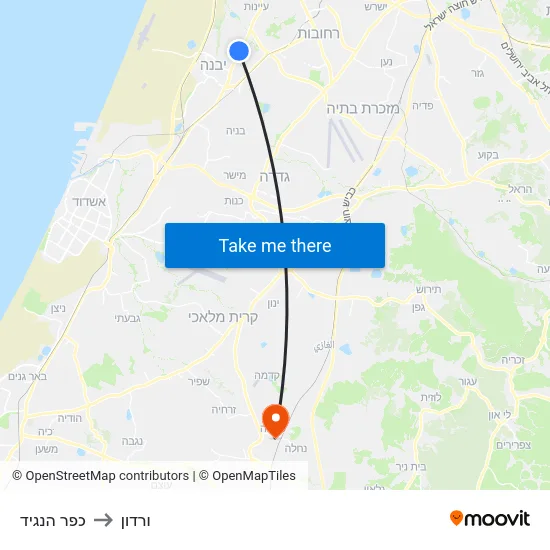 כפר הנגיד to ורדון map