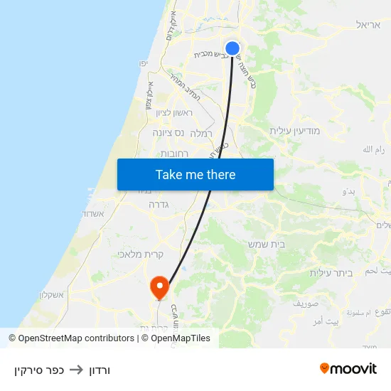 כפר סירקין to ורדון map