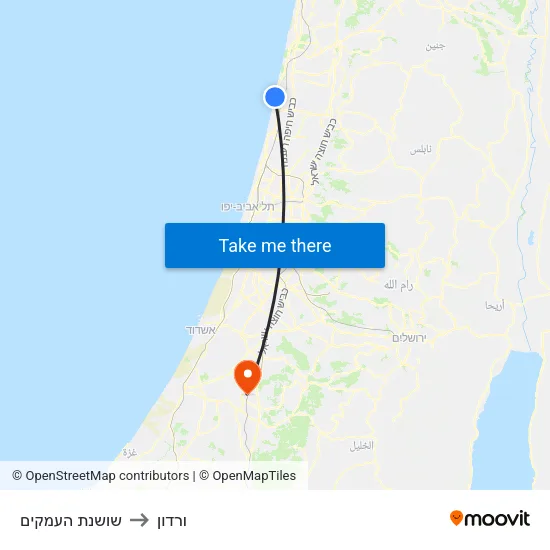 שושנת העמקים to ורדון map
