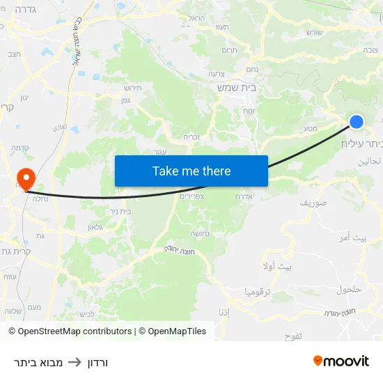 מבוא ביתר to ורדון map