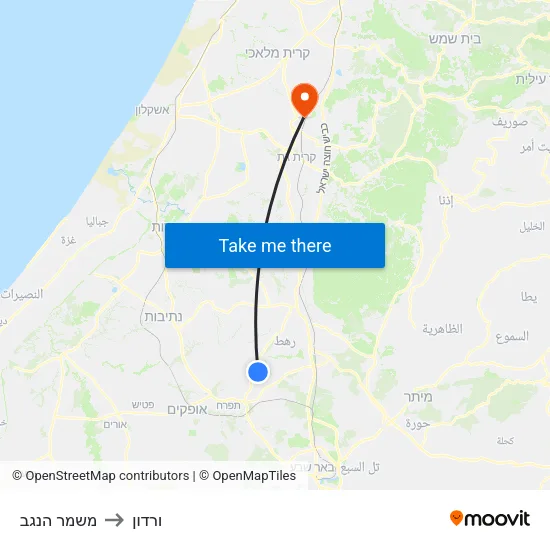 משמר הנגב to ורדון map