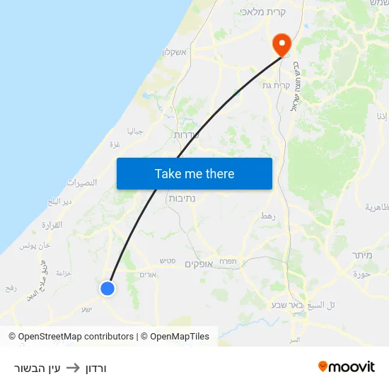 עין הבשור to ורדון map
