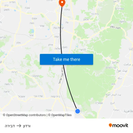 דבירה to ורדון map
