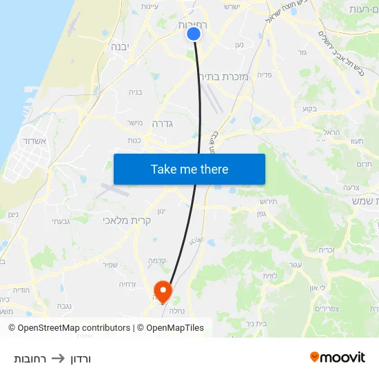 רחובות to ורדון map