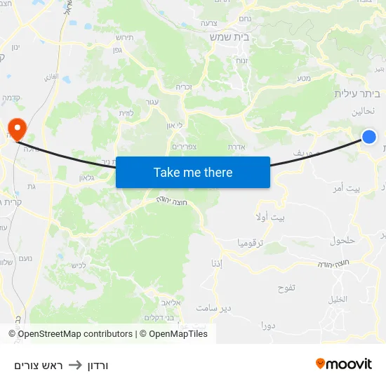 ראש צורים to ורדון map