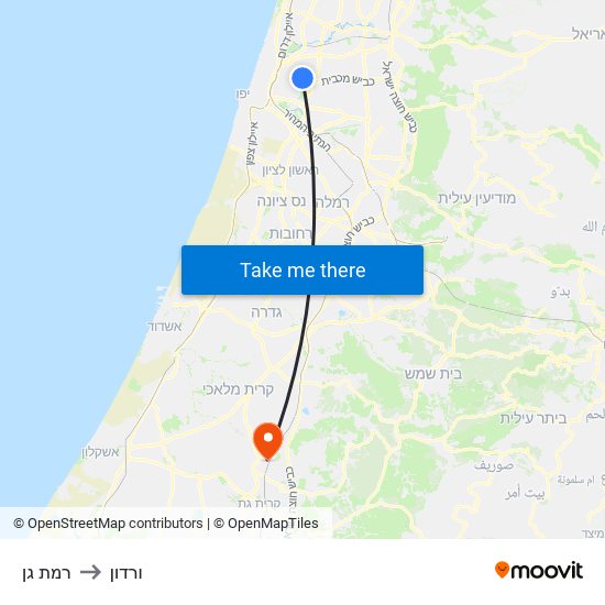 רמת גן to ורדון map