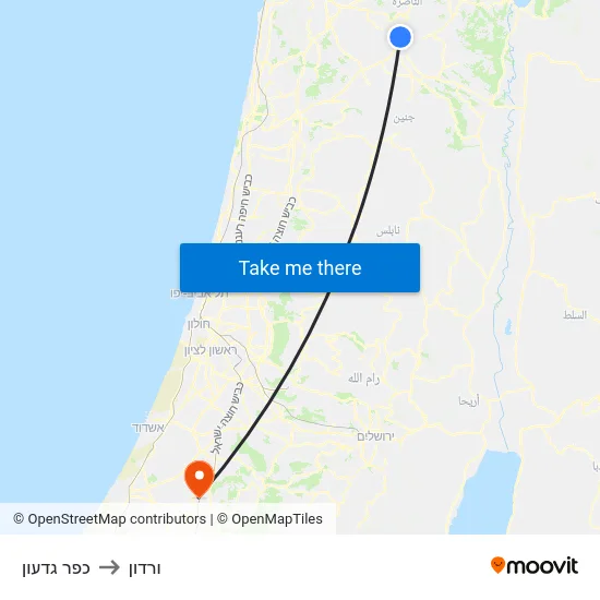 כפר גדעון to ורדון map