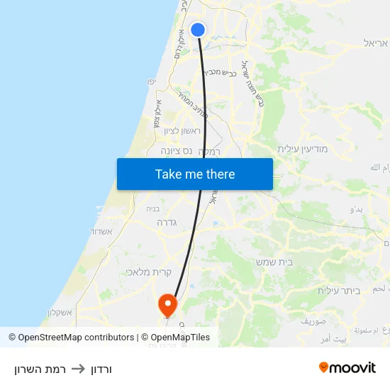 רמת השרון to ורדון map