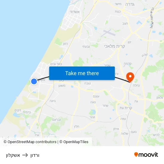 אשקלון to ורדון map