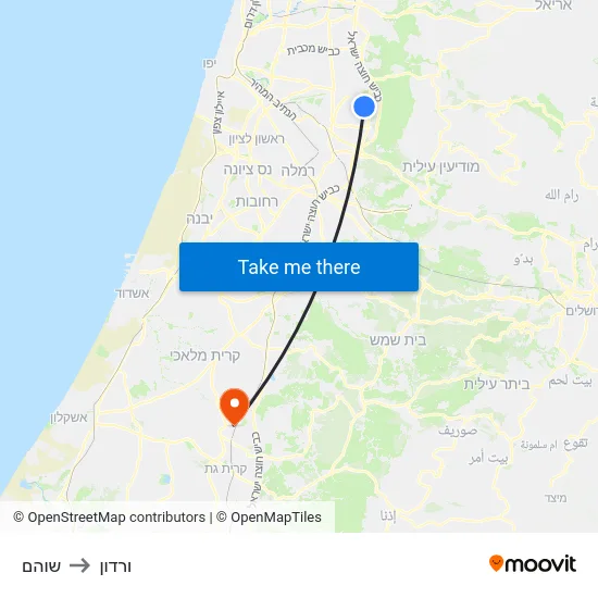 שוהם to ורדון map