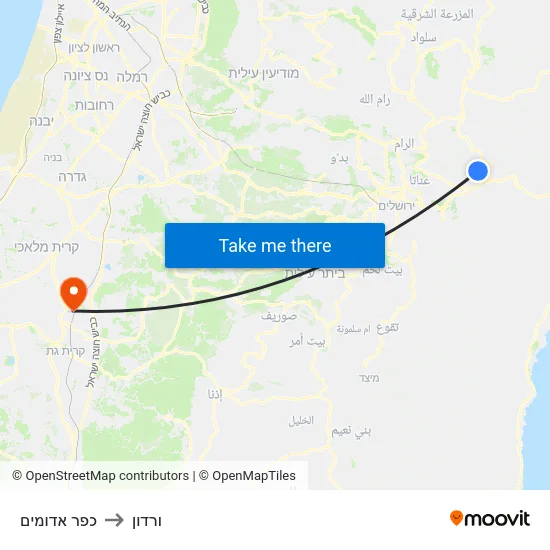 כפר אדומים to ורדון map