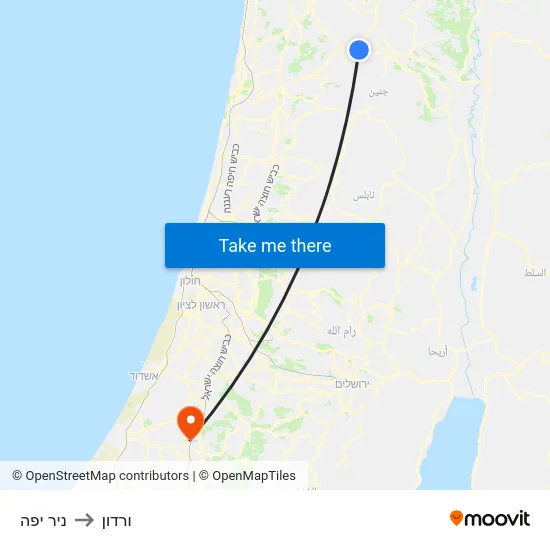 ניר יפה to ורדון map