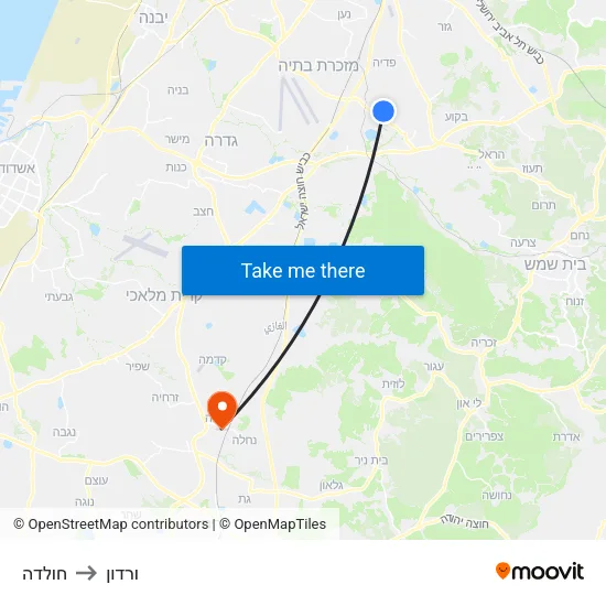 חולדה to ורדון map