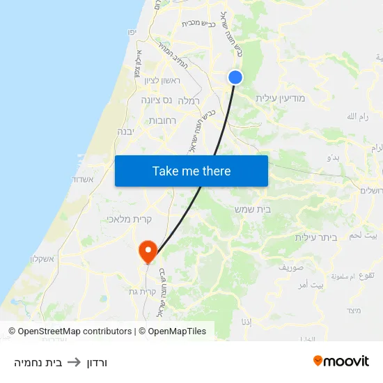 בית נחמיה to ורדון map
