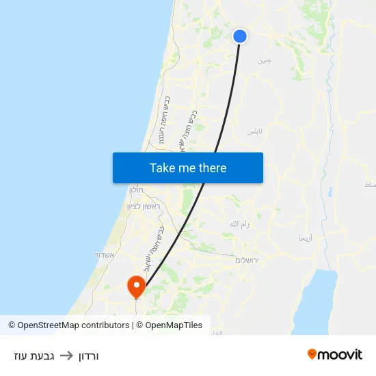 גבעת עוז to ורדון map