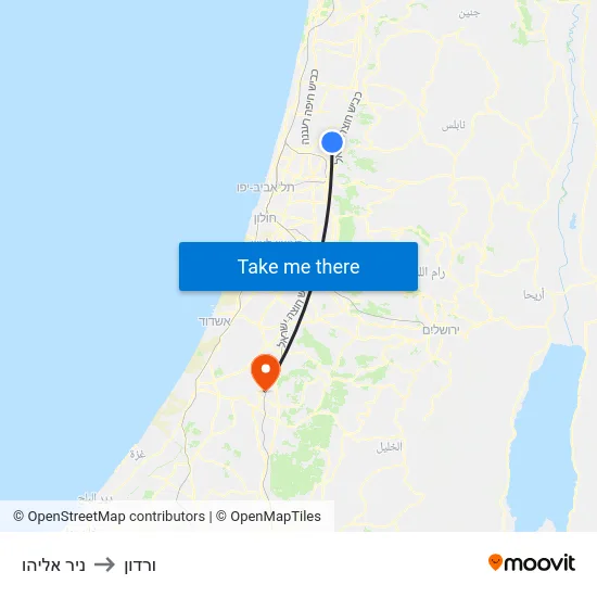 ניר אליהו to ורדון map
