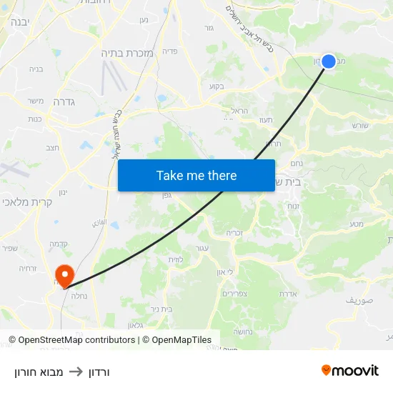 מבוא חורון to ורדון map