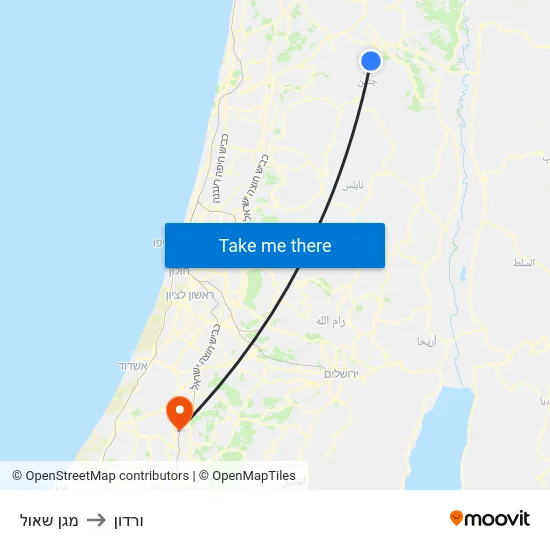 מגן שאול to ורדון map