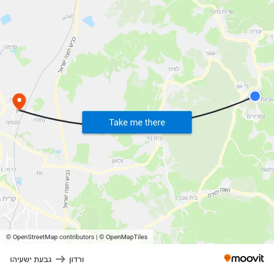 גבעת ישעיהו to ורדון map