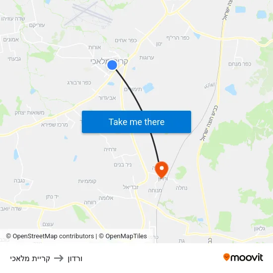 קריית מלאכי to ורדון map