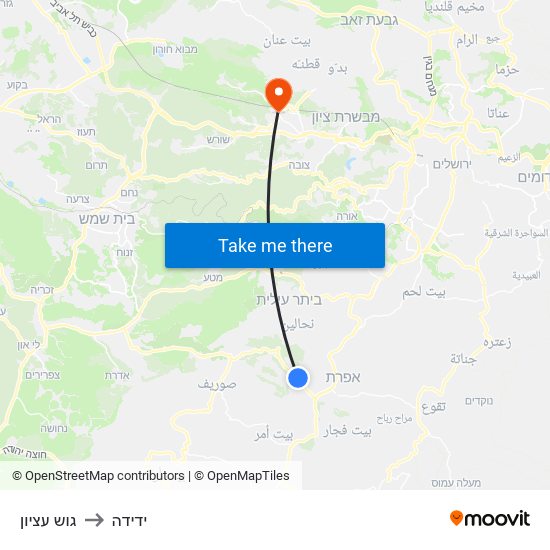 גוש עציון to ידידה map