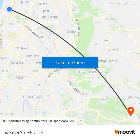 תל אביב-יפו to ידידה map