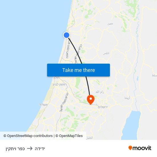 כפר ויתקין to ידידה map