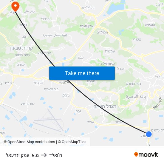 מ.א. עמק יזרעאל to ח'ואלד map