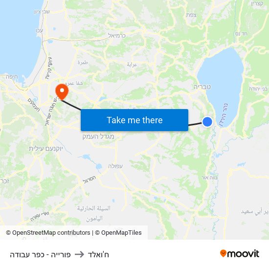 פורייה - כפר עבודה to ח'ואלד map